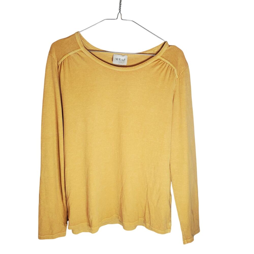 Wrap London Organic Cotton Hemp Knit Top US 10 Marigold Gathered Shoulder